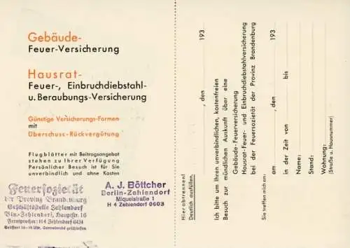 Klapp Ak Feuersozietät der Provinz Brandenburg, Versicherung
