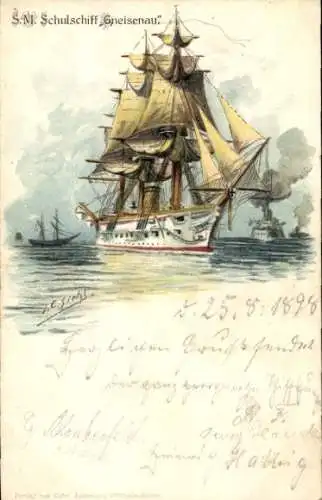 Künstler Litho Siehl, Deutsches Kriegsschiff, SMS Stein, Schulschiff, Segelschiff