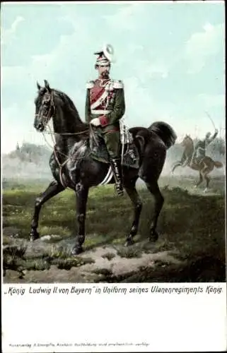 Ak König Ludwig II. von Bayern, In Uniform seines Ulanenregiments König, Pferd