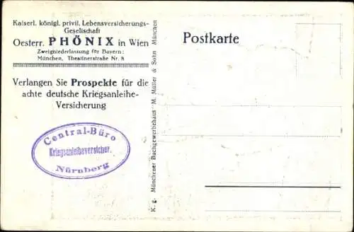 Ak Österr. Phönix in Wien, Lebensversicherung, Kriegsanleihe-Versicherung