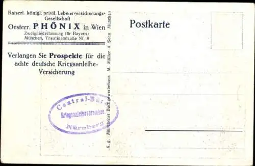 Ak Österr. Phönix in Wien, Lebensversicherung, Kriegsanleihe-Versicherung, 8. Kriegsanleihe