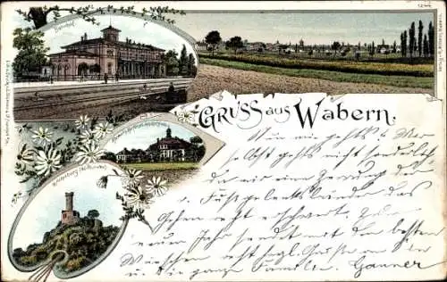 Litho Wabern in Hessen, Bahnhof, Ehem. Kurfürstl. Jagdschloss, Altenburg
