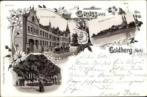 Litho Goldberg in Mecklenburg, Brunnen-Hotel, Kloster Dobbertin, Brunnen-Allee