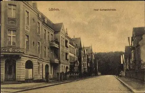 Ak Lübben im Spreewald, Paul Gerhardt Straße, Café Gesch