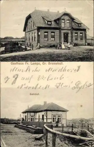 Ak Groß Bramstedt Bassum in Niedersachsen, Gasthaus, Bahnhof