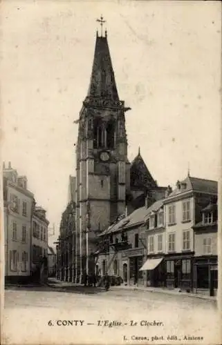 Ak Conty Somme, Kirche, Clocher