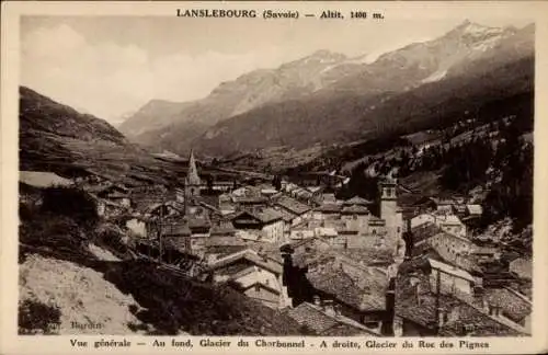 Ak Lanslebourg Savoie, Au fond, Glacier du Charbonnel, A droite, Glacier du Roc des Pignes