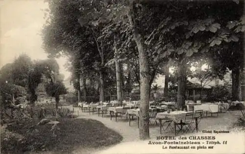 Ak Avon Fontainebleau Seine et Marne, Hotel des Chasses, Restaurant im Freien