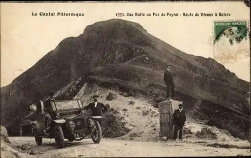 Ak Salers Cantal, Une Halte au Pas de Peyrol, Route de Dienne