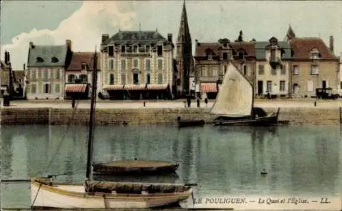 Ak Le Pouliguen Loire Atlantique, Le Quai et l'Eglise