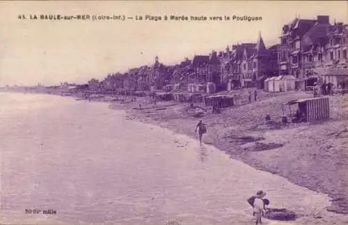 Ak La Baule sur Mer Loire Atlantique, La Plage a Maree haute vers le Pouliguen