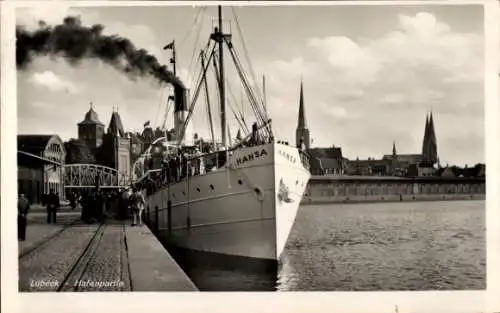 Ak Hansestadt Lübeck, Hafen, Dampfer Hansa