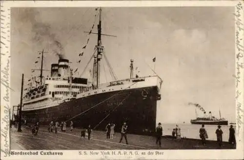 Ak Cuxhaven in Niedersachsen, Dampfschiff SS New York, HAPAG, An der Pier