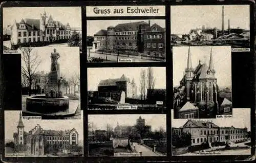 Ak Eschweiler Nordrhein Westfalen, Realschule, Amtsgericht, Kriegerdenkmal, Bergwerksheim