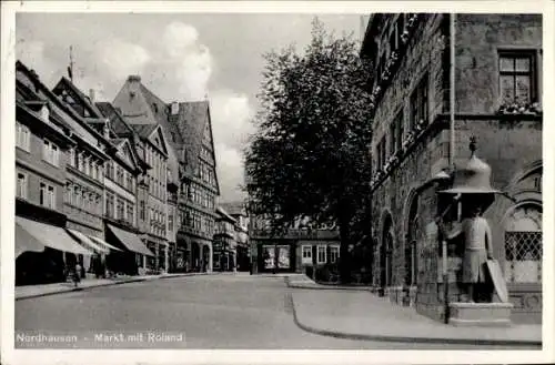 Ak Nordhausen am Harz, Markt, Roland