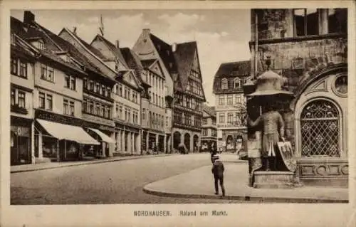 Ak Nordhausen am Harz, Roland am Markt