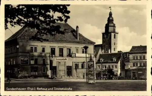 Ak Sondershausen im Kyffhäuserkreis Thüringen, Rathaus, Trinitätskirche, Kreissparkasse