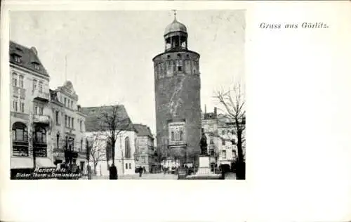 Ak Görlitz in der Lausitz, Marienplatz, Dicker Thurm, Demianidenkmal