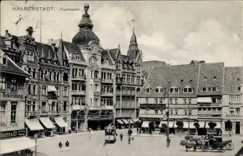 Ak Halberstadt am Harz, Fischmarkt, Straßenbahn