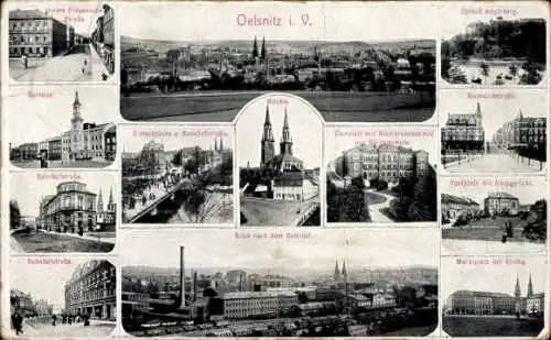 Ak Oelsitz im Vogtland Sachsen, Kirche, Rathaus, Bismarckplatz, Schloss Voigtsberg, Marktplatz