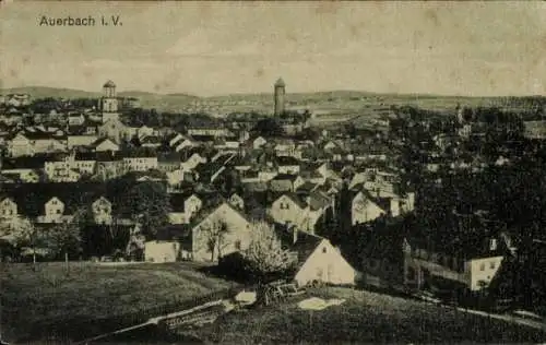 Ak Auerbach im Vogtland, Teilansicht, Turm