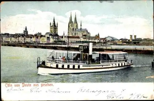 Ak Köln am Rhein, von Deutz aus gesehen, Dampfer, Dom, Stadtansicht