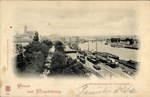 Ak Magdeburg an der Elbe, Elbepanorama, Fürstenwall, Schienen, Eisenbahnen