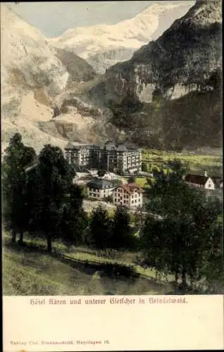 Ak Grindelwald Kanton Bern, Hotel Bären und unterer Gletscher