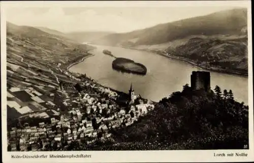 Ak Lorch im Rheingau Hessen, Panorama, Nollig, Köln-Düsseldorfer Rheindampfschiffahrt
