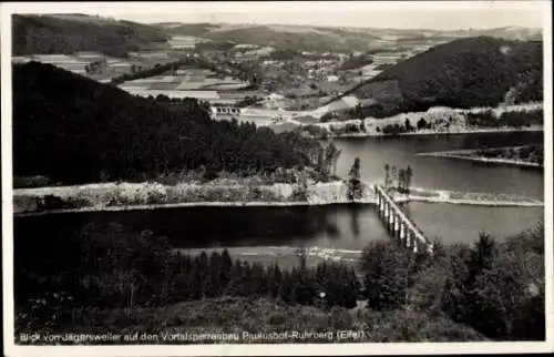 Ak Ruhrberg Rurberg Simmerath in der Eifel, Blick von Jägersweiler auf den Vortalsperrenbau