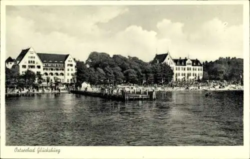 Ak Glücksburg an der Ostsee, Bootsanleger, Strand