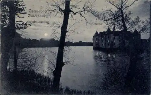 Ak Glücksburg an der Ostsee, Abendstimmung, Schloss, Mondschein