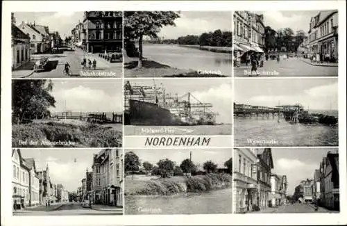 Ak Nordenham im Oldenburger Land, Midgard Pier, Bahnhofstraße, Gateteich, Weser, Anlegebrücke