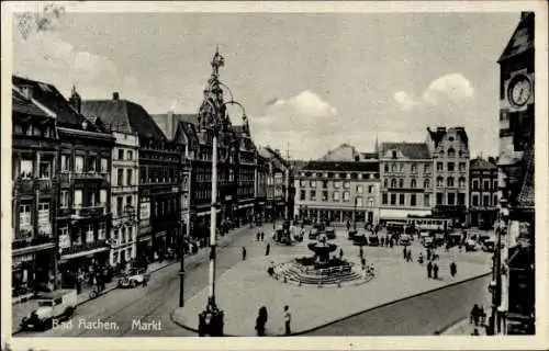 Ak Aachen, Bad Aachen, Markt, Brunnen