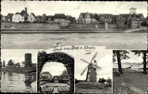 Ak Rees am Niederrhein, Windmühle, Flussufer, Bootsanleger, Parkanlage, Turm