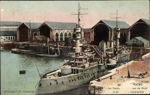 Ak Cherbourg Manche, Hafen, Französisches Kriegsschiff