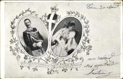 Ak König Viktor Emanuel III. von Italien, Elena von Montenegro, Portrait