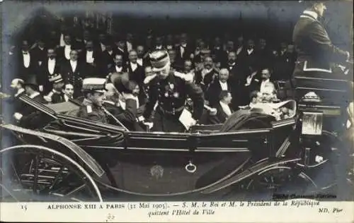 Ak König Alfons XIII von Spanien, Staatsbesuch in Paris 1905, Präsident Loubet