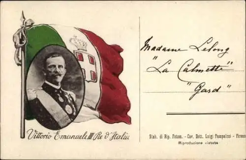 Ak König Viktor Emanuel III., Adel Italien, Flagge