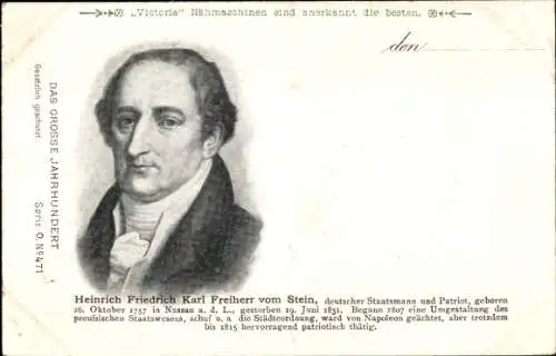 Ak Freiherr vom Stein, Heinrich Friedrich Karl vom und zum Stein