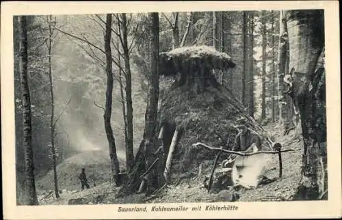 Ak Sauerland, Kohlenmeiler, Köhlerhütte