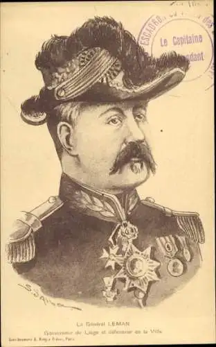 Künstler Ak General Leman, Gouverneur von Lüttich und Verteidiger der Stadt