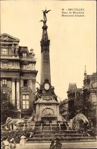 Ak Brüssel Brüssel, Place de Brouckère, Anspach-Denkmal