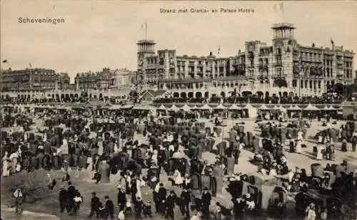 Ak Scheveningen Den Haag Südholland, Strand, Oranje Hotel, Palace Hotel