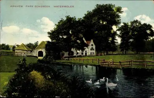 Ak Arnhem Gelderland Niederlande, Park Bonsbeek, Wassermühle