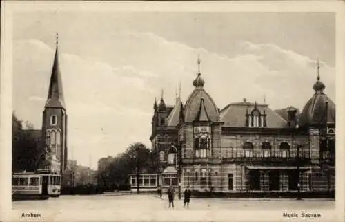 Ak Arnhem Gelderland Niederlande, Musis Sacrum, Straßenbahn