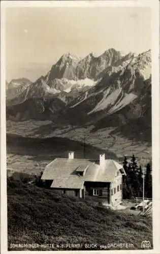 Ak Schladming Steiermark, Schladminger Hütte a. d. Planai, Blick gegen Dachstein