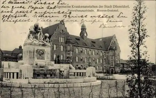 Ak Düsseldorf am Rhein, Allgemeine Krankenanstalten, Verwaltungsgebäude, Mooren Denkmal