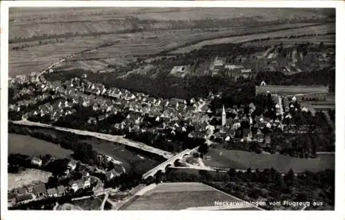 Ak Neckarweihingen Ludwigsburg in Württemberg, Flugzeugaufnahme