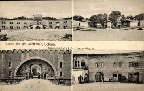 Ak Koblenz am Rhein, Karthause, Kasernement des 1. Balt. des Inf.-Reg. 68